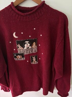 Vintage Big Dogs Roll Neck 90s Embroidered Puppy Dog Speckled Sweater